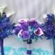 Kayla's Arm Bridemaids Bouquets Blue Violet Dendrobuim Orchids, White Calla Lilies,Purple Freesia