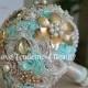 Blue Mint Brooch Bouquet, Champagne and Gold Wedding Brooch Bouquet, Bridal Bouquet, Jewelry Bouquet, Broach Bouquet, Crystal Bouquet