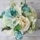 Silk Wedding Bouquet, Silk Bouquet, Silk Flowers, Artificial Flowers, Wedding Flowers, Mint, Teal Bouquet, Ivory, Greenery, Green, Bouquet