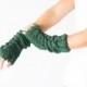 Long cable green fingerless gloves hand knit mittens arm warmers women knit gloves texting gloves half finger gloves