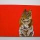 Chipmunk On a Burst of Red (ORIGINAL ACRYLIC PAINTING) 5" x 7" by Mike Kraus