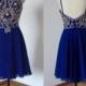 Hot Sale Spaghetti Straps Short Royal Blue Homecoming Dresses Beaded Rhinestonesliques Under 100 from Dressywomen