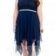 Lace Bodice V-neck Round Open Back Asymmetrical Chiffon Plus Size Dress with Belt