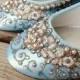 Wedding Shoes - Fairy Tale Inspired Closed Toe Flats - Lace, Crystals and Pearls - Blue/White/Ivory/Custom Colors