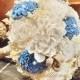 Blue Sola Bouquet, Sola Flowers, Beach Wedding, Blue Ivory Bouquet, Alternative Bouquet,Burlap & Lace,Bridal Accessories,Keepsake Bouquet