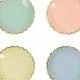 Pastel Scallop Canape Plates (Set of 8), Meri Meri Tiny Paper Plate with Gold Edge, 4" x 4" Toot Sweet Party Plate, Peach Mint Yellow Blue