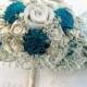 Rustic Bridal Bouquet - Teal Blue // Wedding Bouquet, Bride Bouquet, Burlap Bouquet, Sola Wood Flower, Dried Flower, Wedding Flower Bouquet