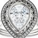 10x7mm Pear Cut Forever One Moissanite & Diamond Filigree Halo Engagement Ring 14k, 18k or Platinum, Anniversary Rings Pear Moissanite Rings