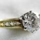 Diamond Engagement Ring .65 Ct Antique Old European Cut Diamond Platinum Crown Setting 14k gold band Art Deco Engagement Ring