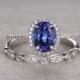 1.28ctw Tanzanite Wedding ring set,Engagement ring,Diamond Promise Ring,14K White Gold,Halo Bridal Ring,wedding band,Oval Blue Gemstone ring