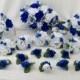 Silk Wedding Flowers Cascade Bridal Bouquets Royal Blue ,Silver and White Roses 18 pieces made to order Brides on a Budget WeDDiNG BouQuets