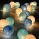 35 Bulbs Sky Blue tones cotton ball string lights for Patio,Wedding,Party and Decoration