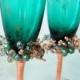 Wedding Flutes Wedding Champagne Glasses Toasting Flutes Champagne flutes Emerald Teal Green Wedding Champagne Flutes