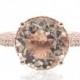 Morganite Engagement Ring - Rose Gold Engagement Ring with 12mm Round Morganite, Filigree, and White Sapphire Micropave Shank - LS3917