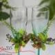 Green Bouquet Toasting Flutes
