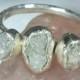 Multistone diamond ring, Triple Rough Diamond Engagement Ring, silver and raw diamond