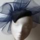 Navy Straw beret with navy & ivory crin detail - Statement hat great for standing out at the races or a wedding, can be made in other colors