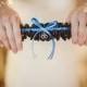 Thin Blue Line Police Officer Wedding Garter in Royal Blue and Black Satin with Swarovski Crystal and Handcuff Charm