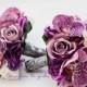 Winter Sale Orchids Roses Hydrangea Wedding Flower Package Bridesmaid Bouquet Real Touch Roses Silk Roses Hydrangea Plum Purple Ivory