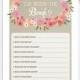 How Well Do You Know The Bride - Bridal Shower Game - Wedding Shower - Floral - Print at Home Game - Instant Download