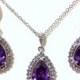Purple Bridal Jewelry Set, Cz Dangle Bridal Earrings, Teardrop Bridal Necklace, Crystal Bridesmaid Earrings, Bridesmaid Necklace, MANDOLIN