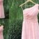 Pink bridesmaid dress,handmade pleat chiffon wedding party dress,short bridal dress,prom dress