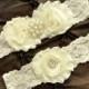 Wedding Garter Belt, Bridal Garter - Lace Wedding Garter, Keepsake Garter, Toss Garter, Shabby Chiffon Rosette Ivory Wedding Garter Set