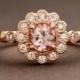 Morganite Rose Gold Ring, Flower Engagement Ring, 14k rose gold, lady's ring, Natural Morganite and Diamonds, Daisy Ring , Halo ring