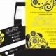 Yellow & Black Paisley Wedding Invitation Suite: 5x7 Invitation, RSVP Card, Envelopes, Liner