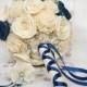 Bridal Bouquet "Blue", Wedding Cream /Blue  Bouquet, Sola flowers