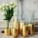 Gold wedding decor,  6 CUSTOM Gold dipped cylinder vases or candle holders, table decorations, wedding table centerpieces