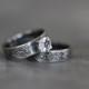 Wedding Ring Set, Engagement Ring, White Topaz, Prong Setting, Sterling Silver, Embossed Ring, Botanical, Paisley, Rustic, Artisan, Boho