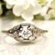 Antique Engagement Ring Old European Cut Diamond 18K White Gold Filigree Ring 0.29ctw Diamond Wedding Ring