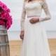 Simple wedding dress with  long sleeve, closed lace back bridal dress, slim chiffon wedding dress, beach , romantic, classic, elegant style