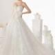 Honorable A-line Strapless Lace Sequins Hand Made Flowers Sweep/Brush Train Tulle Wedding Dresses - Dressesular.com