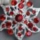 5 Large Rhinestone Button Embellishment Ruby Red Crystal Wedding Brooch Bouquet Invitation Cake Decoration Hair Comb Clip BT316