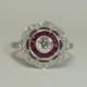 Gorgeous Diamond & Ruby Target Motif Ring in 14k White Gold