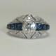 Mid Century 1.80ct Diamond & French Cut Sapphire Engagement Ring in 14k White Gold