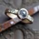 rose cut diamond ring with flush set brilliant cut diamond, 14k gold engagement ring, April birthstone