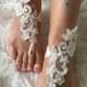 Ivory or white lace barefoot sandals, FREE SHIP, beach wedding barefoot sandals, belly dance, lace shoes, bridesmaid gift, beach shoes