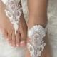 Ivory lace barefoot sandals, FREE SHIP, beach wedding barefoot sandals, belly dance, lace shoes, bridesmaid gift, beach shoes