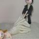 Funny wedding cake topper, funny cake topper, custom wedding cake topper, bride dragged by groom