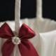 Burgundy Flower Girl Basket & Ring Bearer Pillow Set  Marsala Wedding Basket with Wedding Pillow Set   Lace and Pearl Brooch
