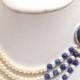 3 Strand Lapis & Freshwater Pearl Necklace : Lot 234