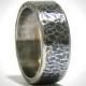 Mens 8mm Wide Rustic Hammered Oxidized Stainless Steel Wedding Band // Rugged blackened Textured Comfort Fit Wedding Ring