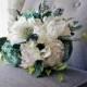 Ready To Ship Peony Bouquet, Silk Wedding Bouquet, Teal Boouquet, Wedding Bouquet, Bridal Bouquet, Wedding Flowers, White Bouquet