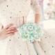 Felt flower bouquet polka dot buttons - Alternative bridal aqua turquoise green