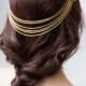 Draped Hair chain headpiece in gold-tone, bohemian bridal hair accessory - Wedding headpiece for back of head