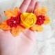 Barrette autumn leafs wedding hair clip woodland wedding orange yellow red hand made satin ribbon flower faux stones
