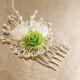 Handmade wedding hair comb clip resin flowers roses vintage green creme white wedding prom accessory hair piece bride